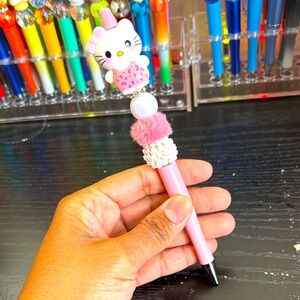 Hello Kitty Pink and White Pen with Pom Pom